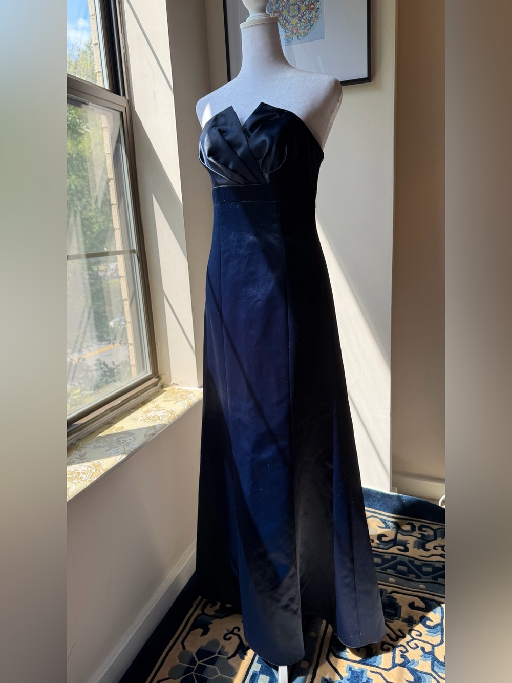 Badgley Mischka Navy Blue Strapless Bridesmaid Formal Gown Dress Size 2